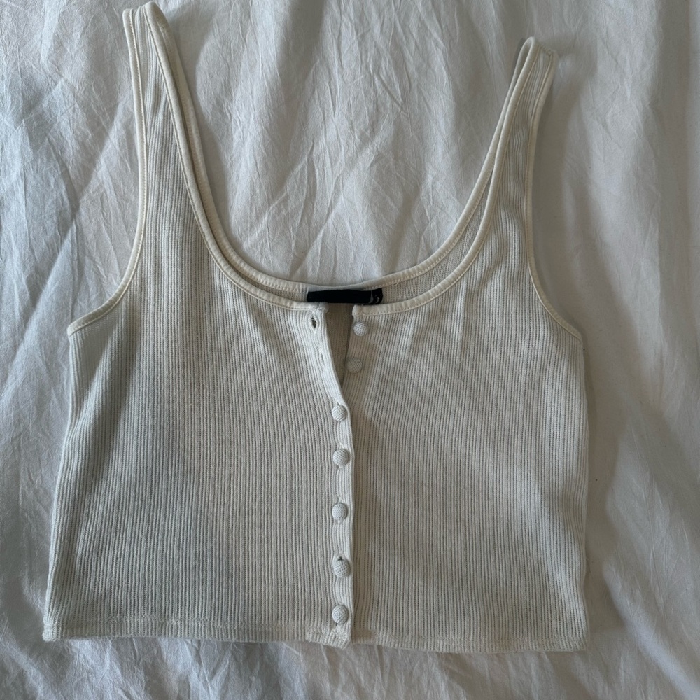 Women's Cream Button-Front Ribbed Tank Top